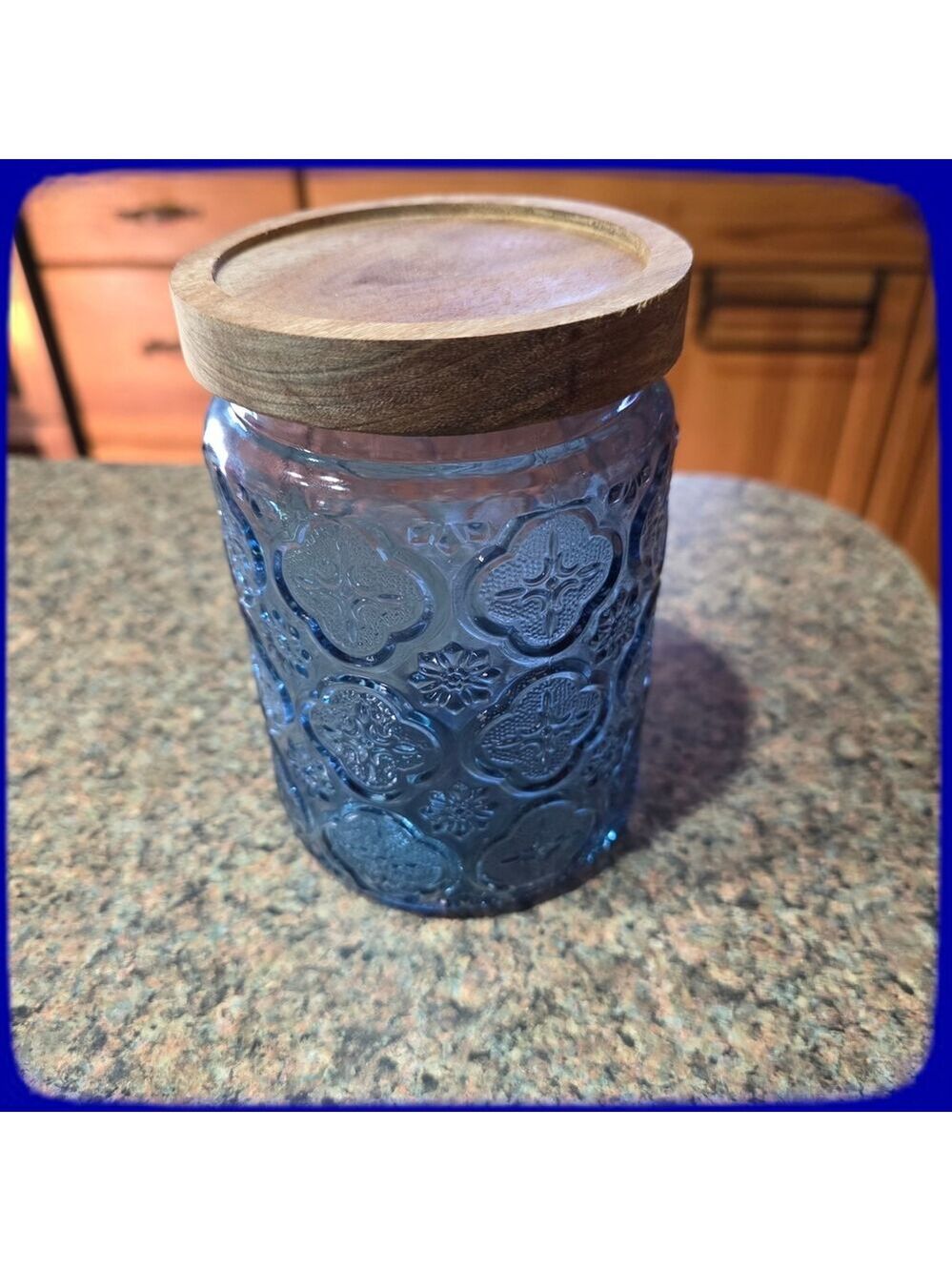 NIB Textured Colored Glass Jar Airtight Wooden Lid, 24 Fl Oz Container 1 Piece - Picture 14 of 15